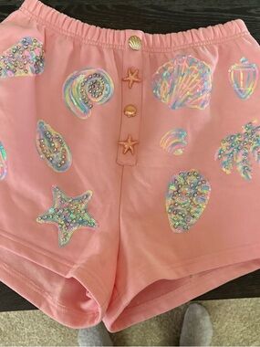 QUEEN OF SPARKLES Pink Sequin Shell High-Waist Shorts
